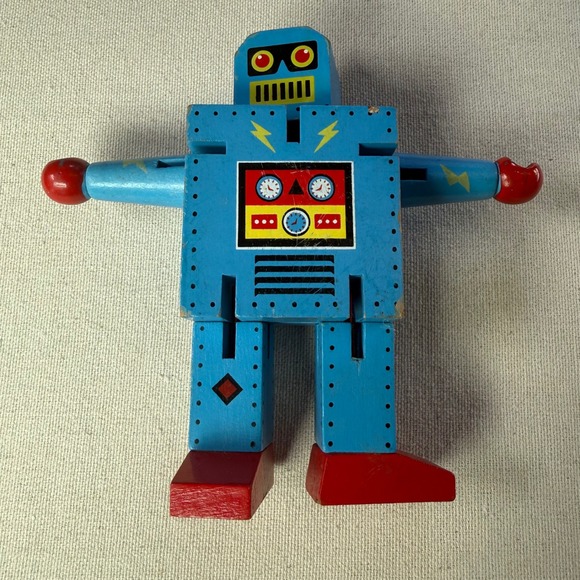 The Original Toy Company Other - Original Toy Company Wooden Robot Blue Red Poseable Retro Toy GT304 2013
